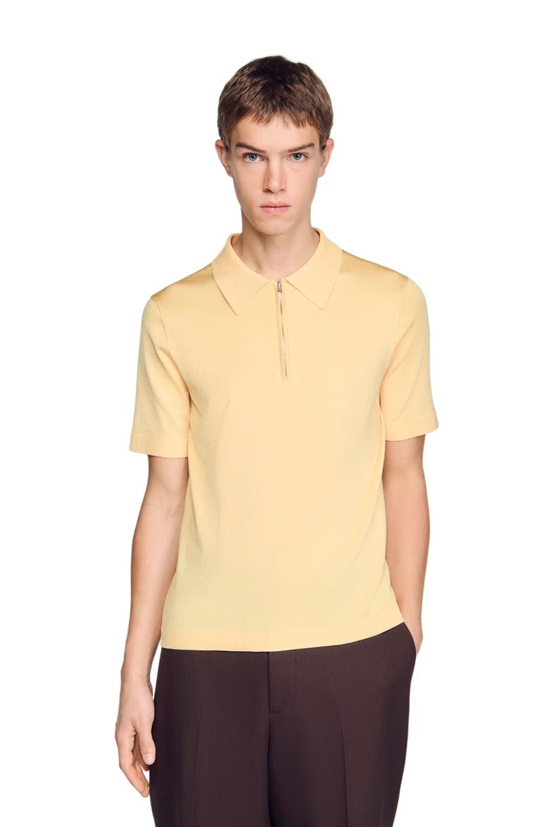 Knitted polo with zip collar, Main, color, Light yellow