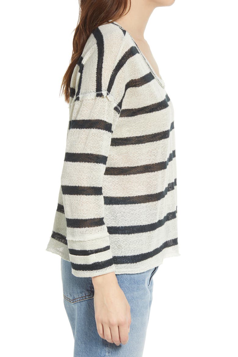 Lightweight Stripe Sweater, Alternate, color, IVORY- BLACK