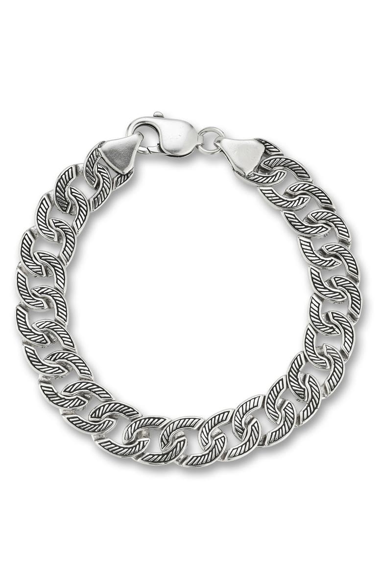Yield of Men Men's Oxidized Sterling Silver Etched Curb Chain Bracelet, Main, color, Silver