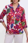 Foxcroft Agnes Paradise Blooms Three-Quarter Sleeve Cotton Popover Top