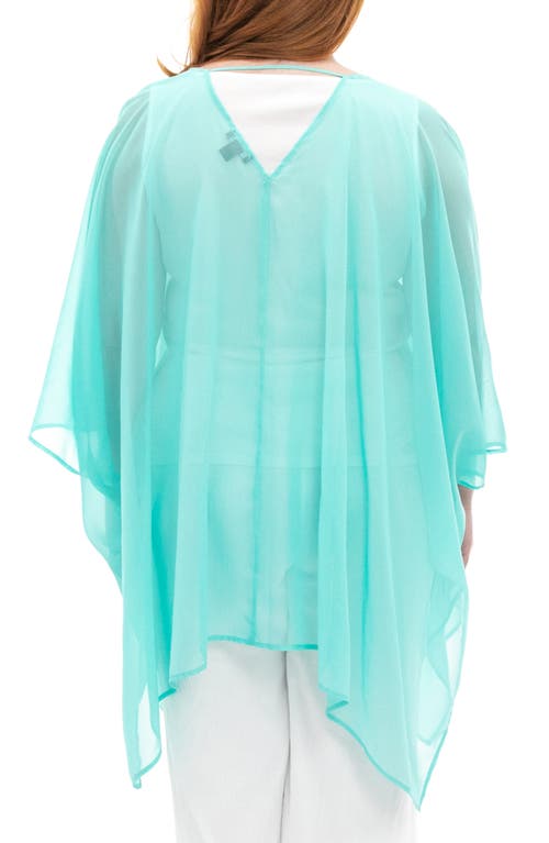 Nina Leonard Semi Sheer Open Front Topper In Aqua