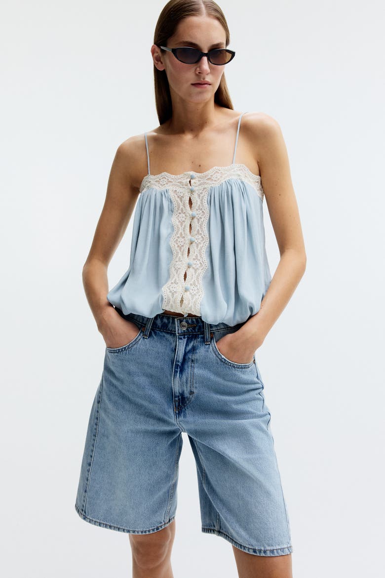 Denim Bermuda Shorts, Alternate, color, Light denim blue