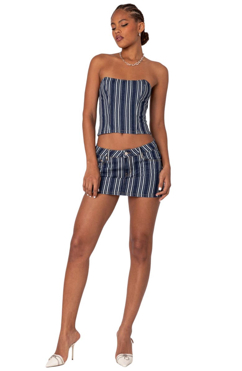 EDIKTED Inez Striped Denim Miniskirt, Alternate, color, 