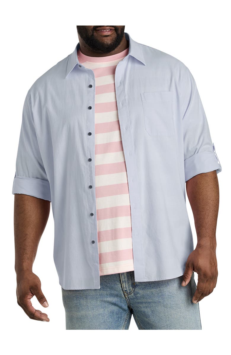 True Nation by DXL Big 
Tall Washed Oxford Rolled-Sleeve Sport Shirt, Main, color, Tradewinds