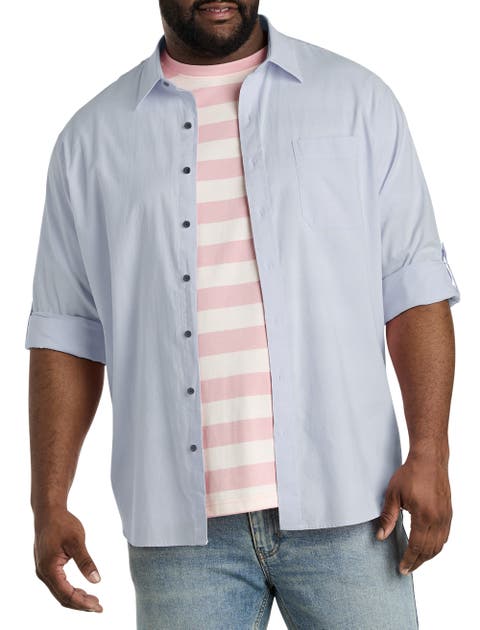 Big & Tall Washed Oxford Rolled-Sleeve Sport Shirt
