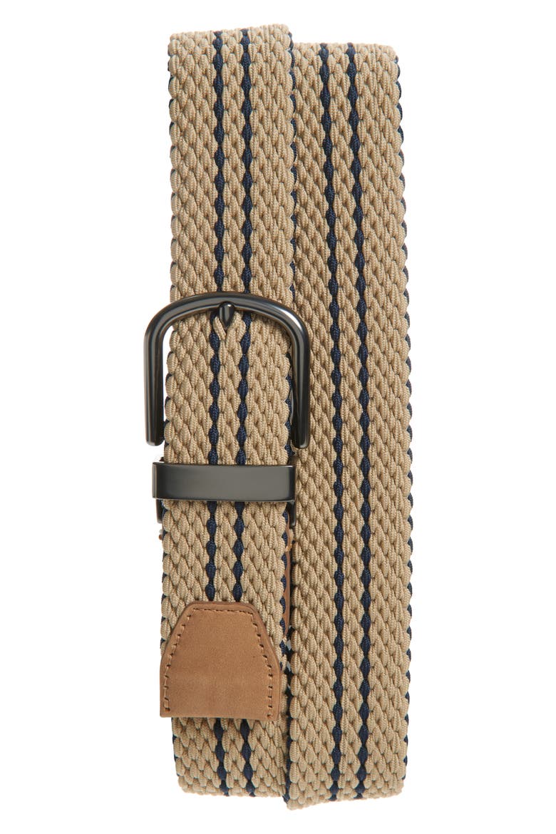 Stripe Reversible Stretch Woven Belt, Main, color, KHAKI/ NAVY