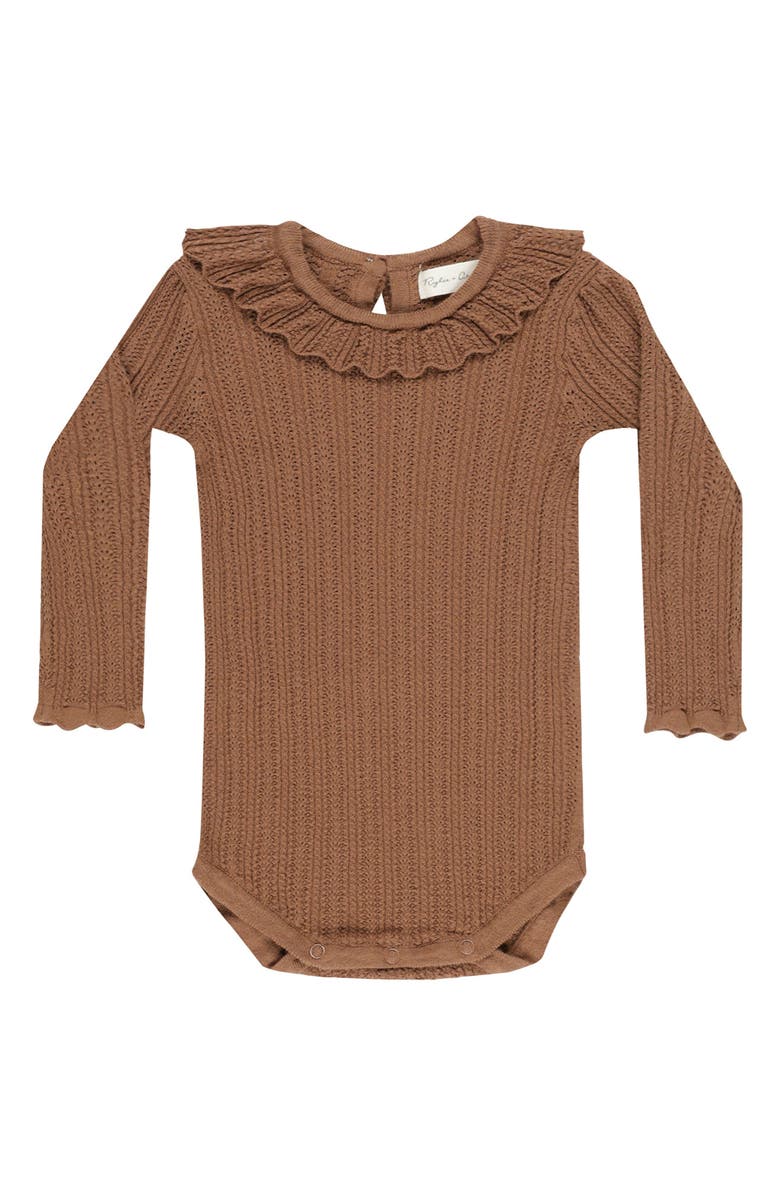 Rylee + Cru Ruffle Collar Bodysuit, Main, color, Saddle