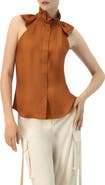IVONNE Sleeveless High Neck Blouse with Front Buttons