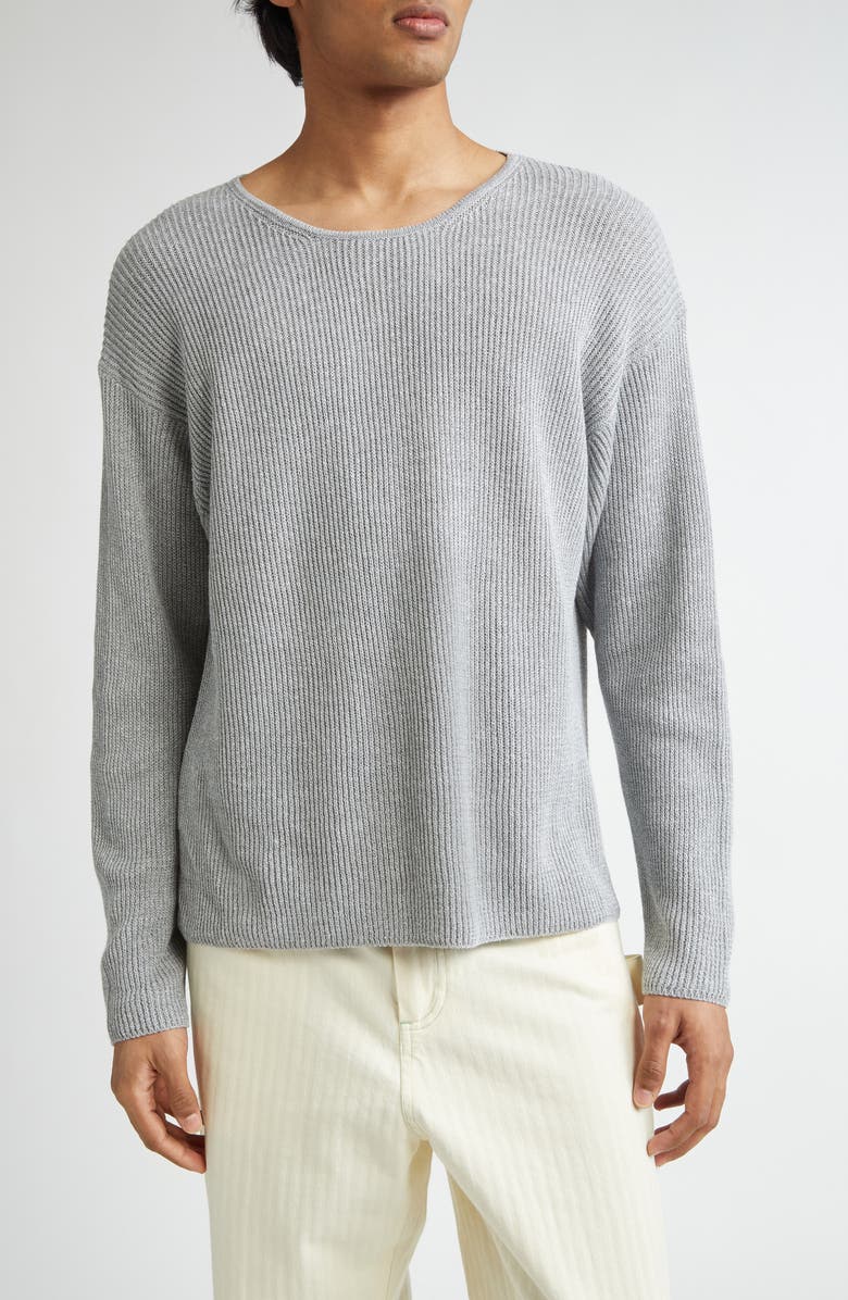 Bode Weymouth Cotton & Linen Rib Sweater, Main, color, Grey