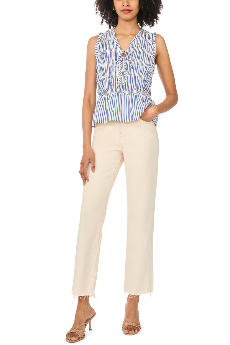 Sleeveless Ruffle Gathered Top, Alternate, color, ENSIGN BLUE STRIPE