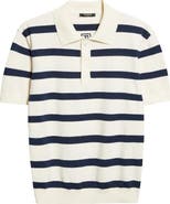 Balmain Marinière Stripe Cotton Blend Terry Cloth Polo