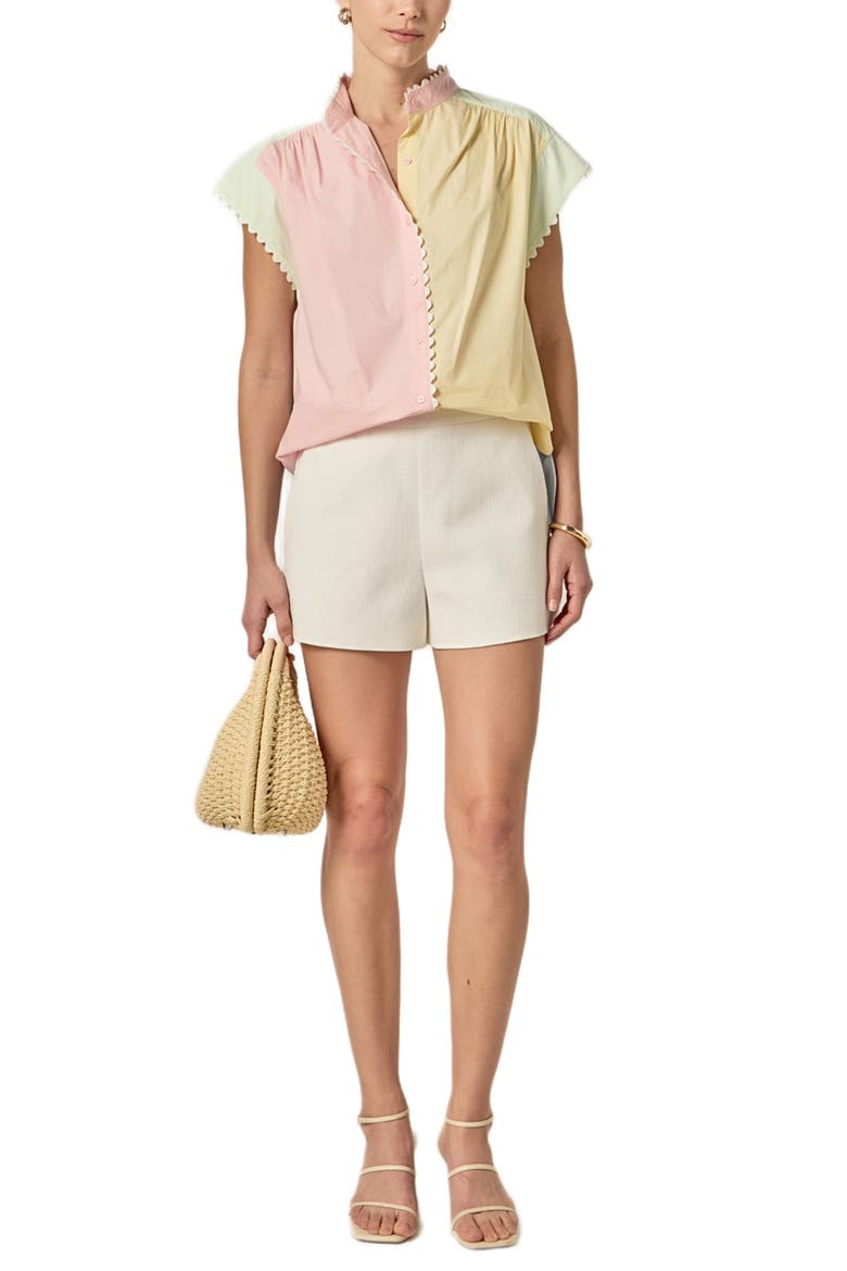 Colorblock Short Sleeve Button-Up Shirt, Alternate, color, PINK MULTI
