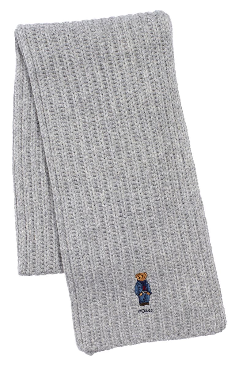 Polo Ralph Lauren Embroidered Bear Wool Blend Scarf, Alternate, color,