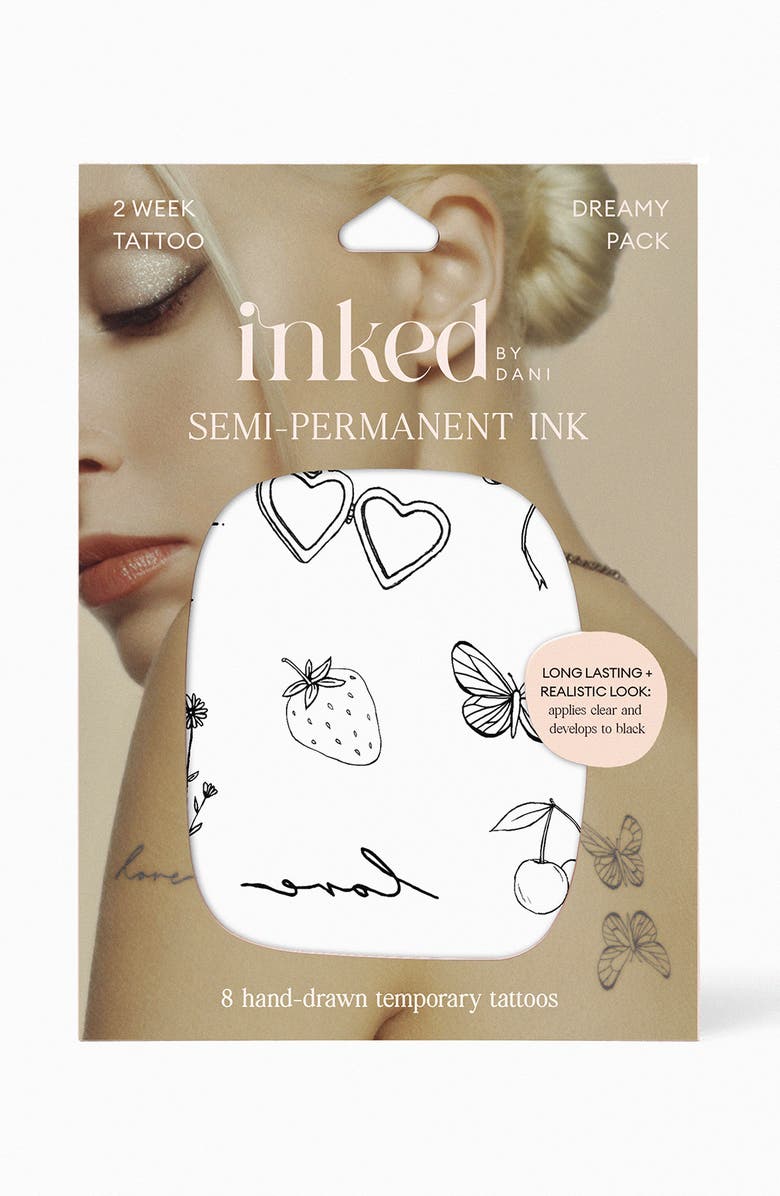 INKED by Dani Dreamy Semi-Permanent Ink 8-Pack Temporary Tattoos, Main, color, Black