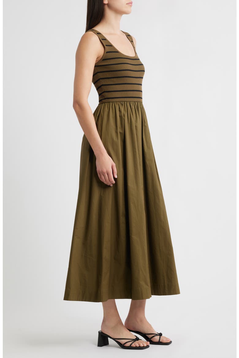 Stripe Mixed Media Stretch Cotton Tank Maxi Dress, Alternate, color, OLIVE/ BLACK