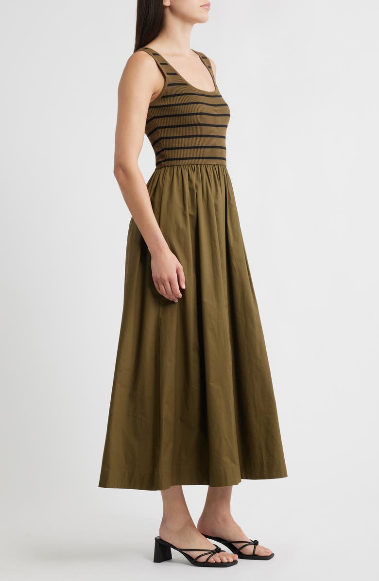 MOON RIVER Stripe Mixed Media Stretch Cotton Tank Maxi Dress, Alternate, color, Olive/ Black
