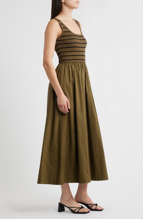 Moon River Stripe Mixed Media Stretch Cotton Tank Maxi Dress In Green