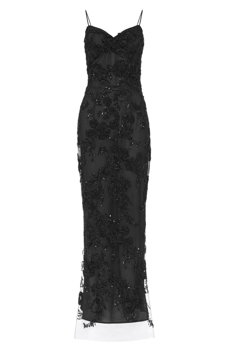 SAU LEE Sammie Beaded Floral Sleeveless Gown, Alternate, color, Black