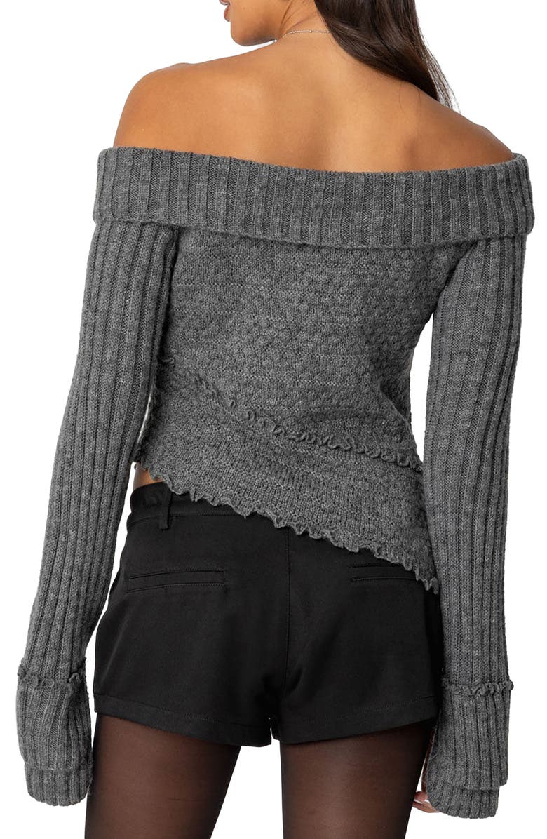 EDIKTED Mikkie Asymmetric Foldover Sweater, Alternate, color, Dark-Gray
