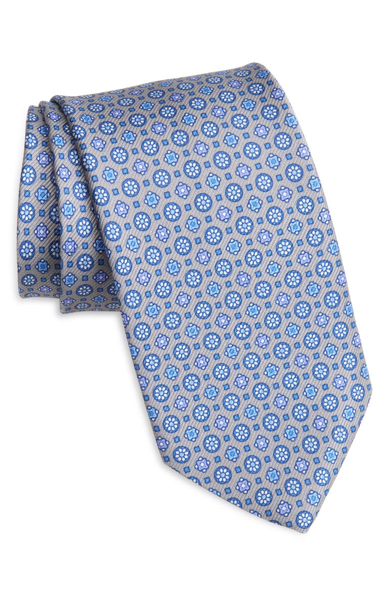 David Donahue Neat Silk Tie, Main, color, Gray