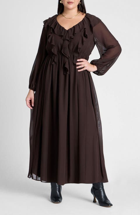 Cascade Ruffles Long Sleeve Maxi Dress (Plus)