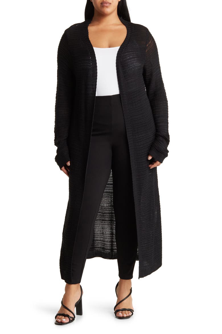 Tanisha Openwork Duster Cardigan, Main, color, BLACK