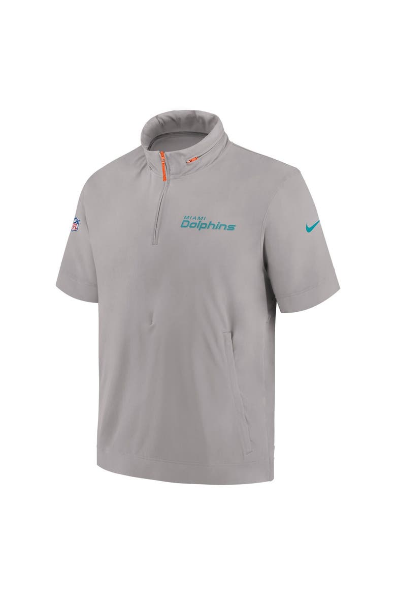 Men's Nike Gray Miami Dolphins 2024 Sideline Coach Short Sleeve Half-Zip Hoodie Jacket, Alternate, color, Gray