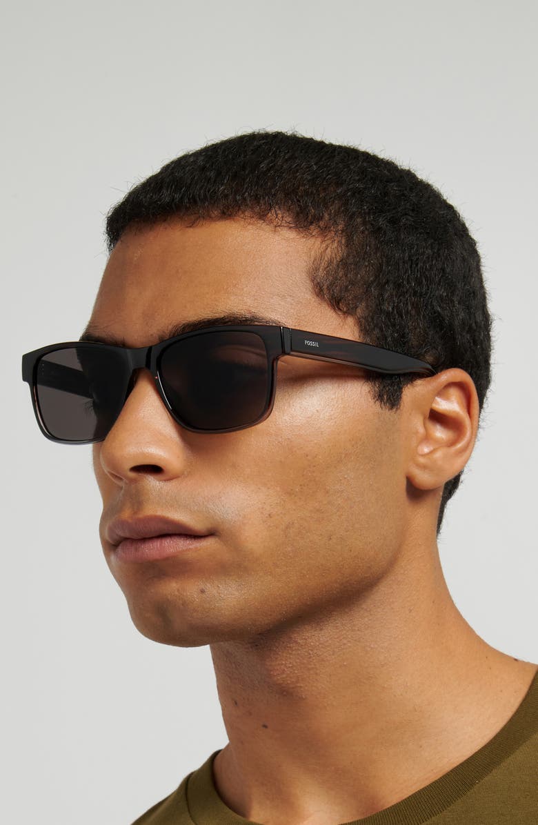 Fossil 58mm Rectangular Sunglasses, Alternate, color, Brown Horn/ Grey