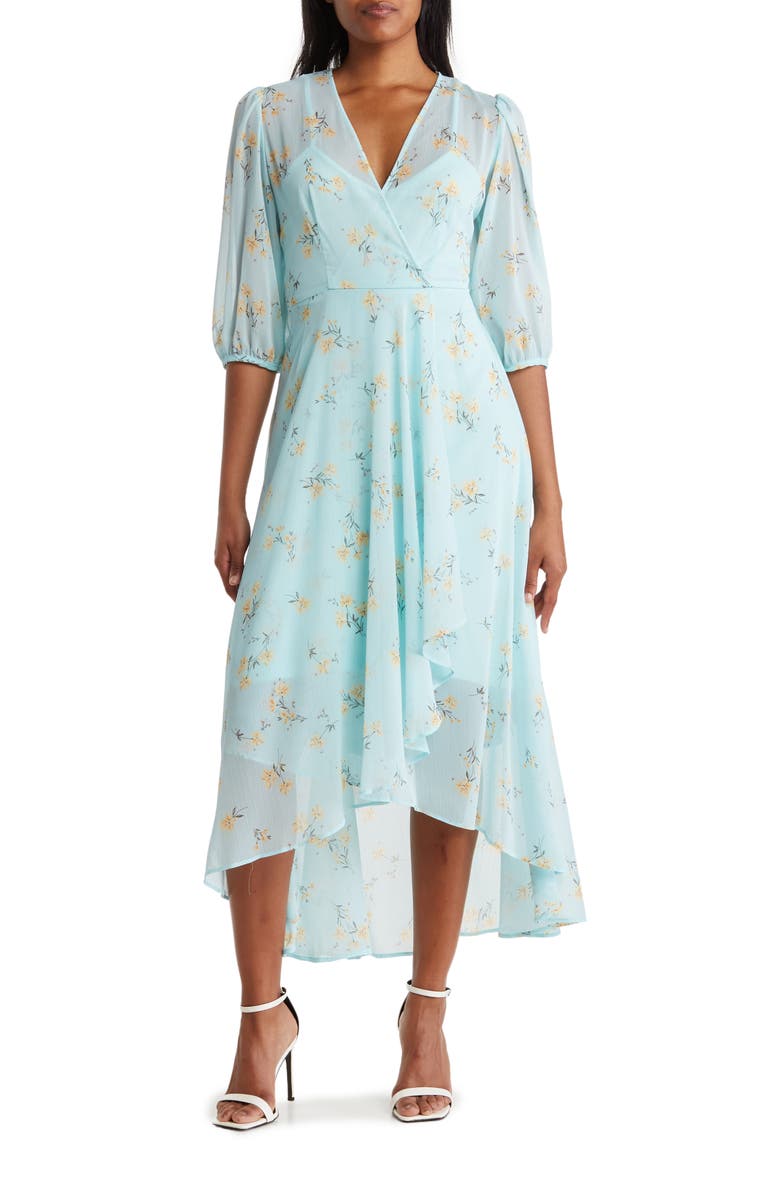 Calvin Klein Floral Print Chiffon Midi Dress, Main, color,