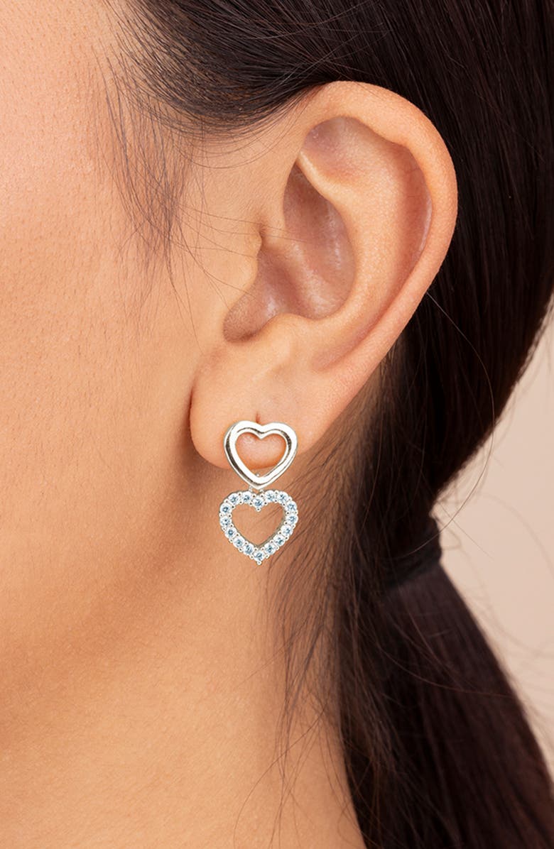 Sterling Forever Nerea Cubic Zirconia Heart Drop Earrings, Alternate, color, Silver