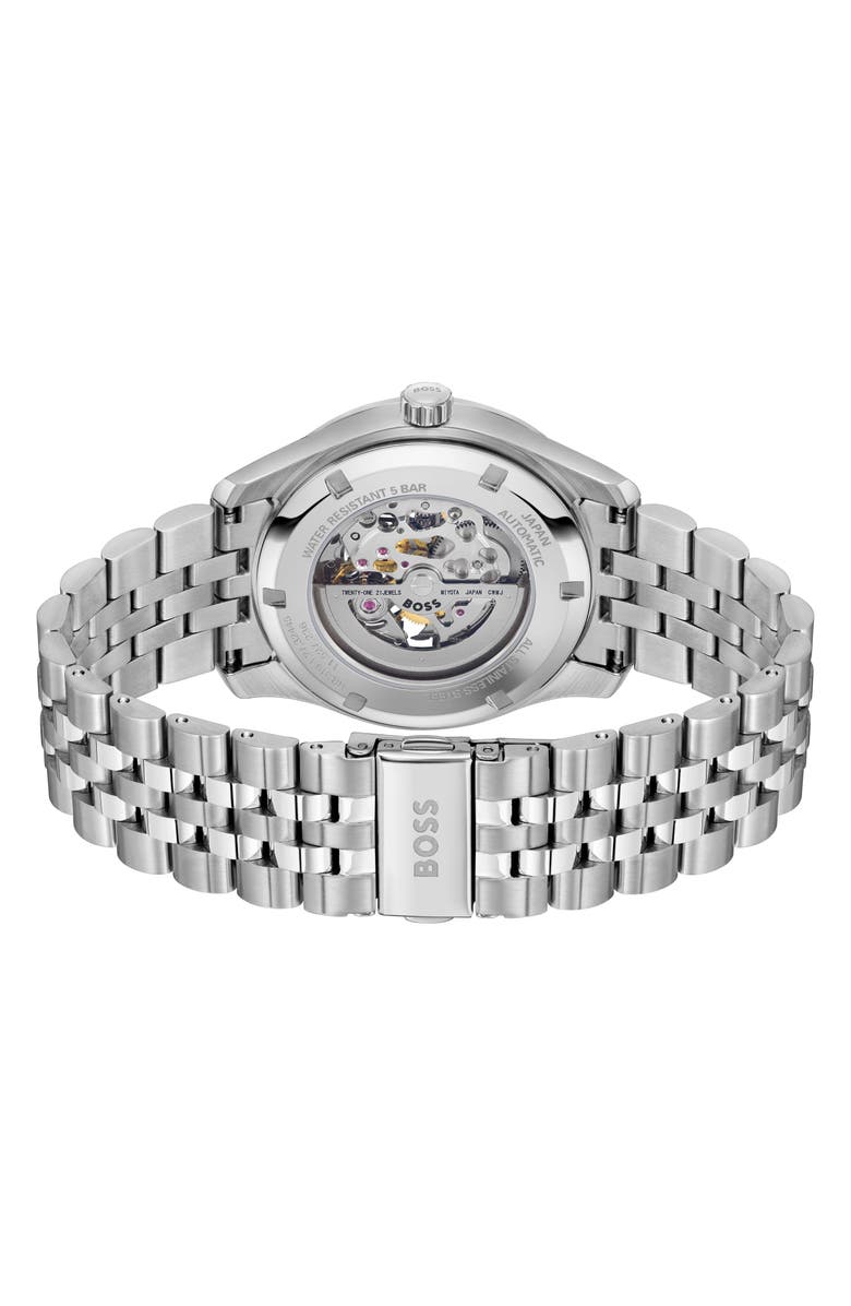 BOSS Principle Skeleton Automatic Bracelet Watch, 41mm, Alternate, color, Dark Green