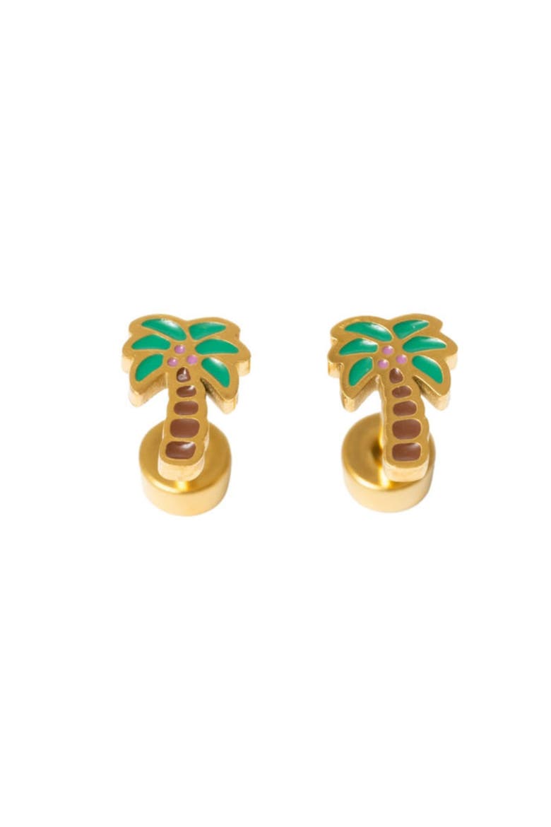 Palm Tree Stud Earrings, Main, color, Green
