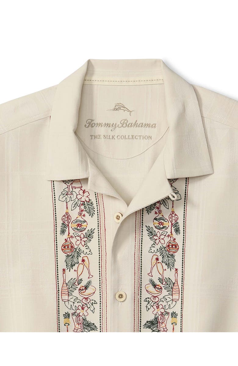 Tommy Bahama Holiday in Paradise Embroidered Silk Camp Shirt, Alternate, color, Moonbeam