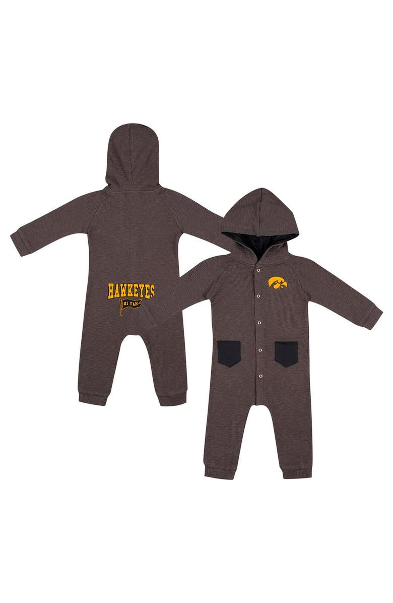 COLOSSEUM Newborn & Infant Colosseum Charcoal Iowa Hawkeyes Zando-Zan Waffle Full-Snap Hooded Romper, Main, color, Charcoal