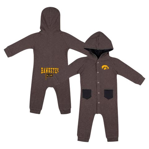 Newborn & Infant Colosseum Charcoal Iowa Hawkeyes Zando-Zan Waffle Full-Snap Hooded Romper