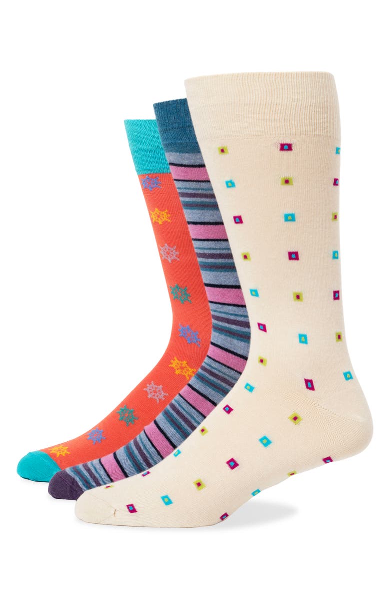 Lorenzo Uomo Assorted 3-Pack Crew Socks, Main, color, Coral