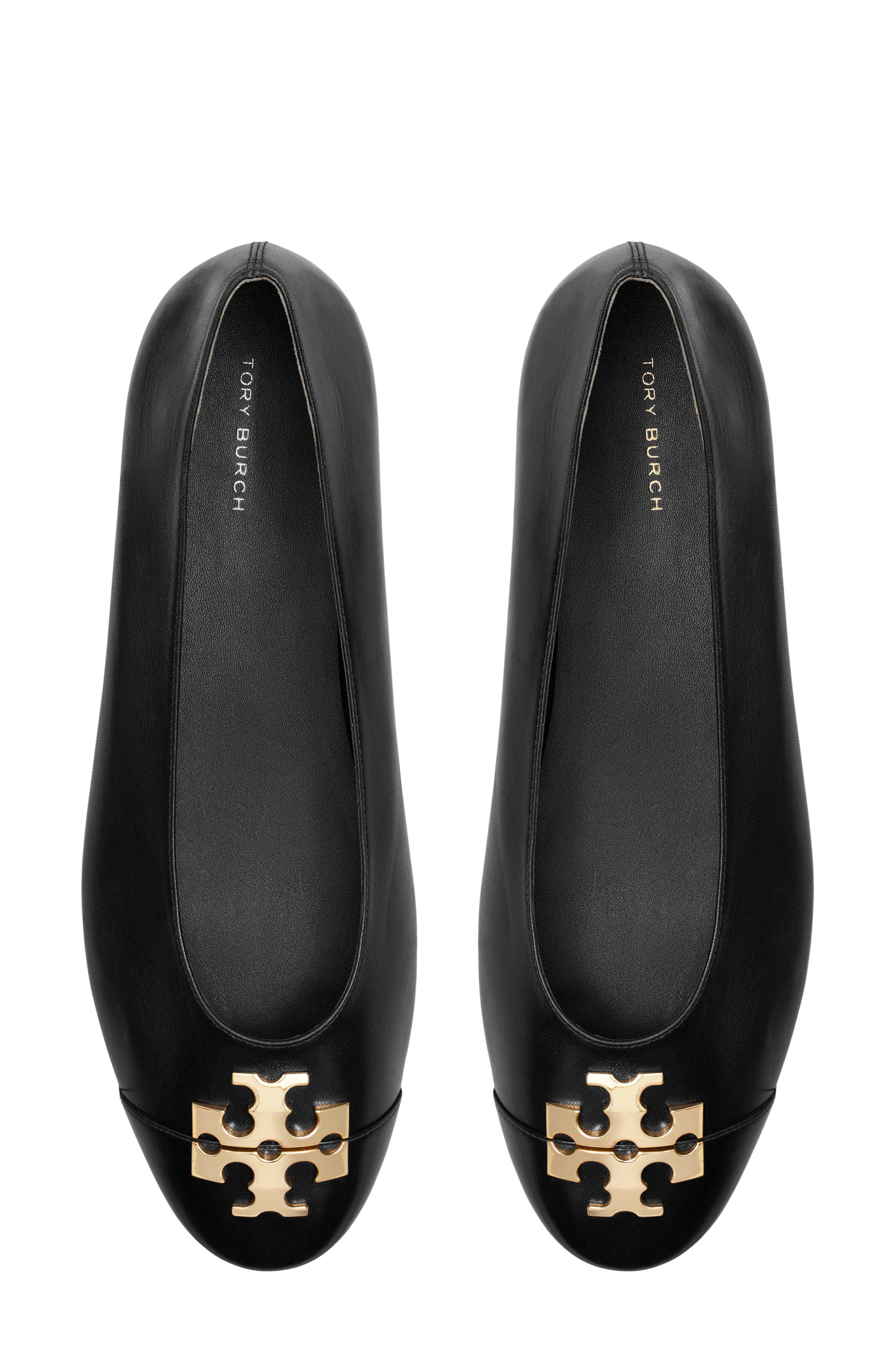 Tory Burch Charlie Cap Toe Ballet Flat, Alternate, color, Perfect Black / Gold