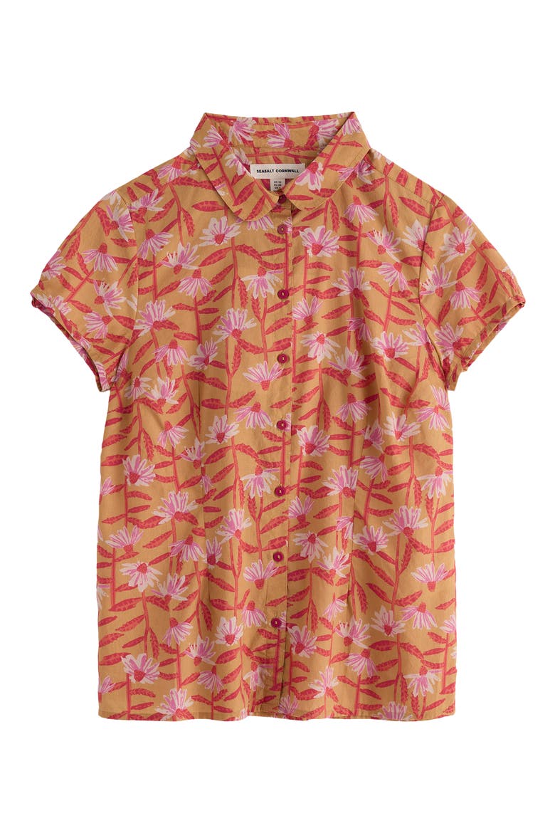 Rushmaker Floral Organic Cotton Voile Button-Up Shirt, Alternate, color, ECHINACEA STEMS DARK SIENNA