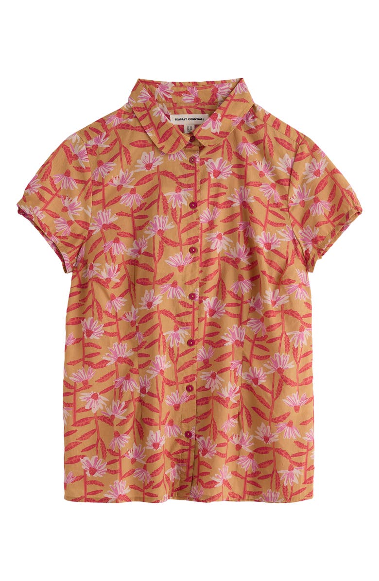 Seasalt Cornwall Rushmaker Floral Organic Cotton Voile Button-Up Shirt, Alternate, color, Echinacea Stems Dark Sienna