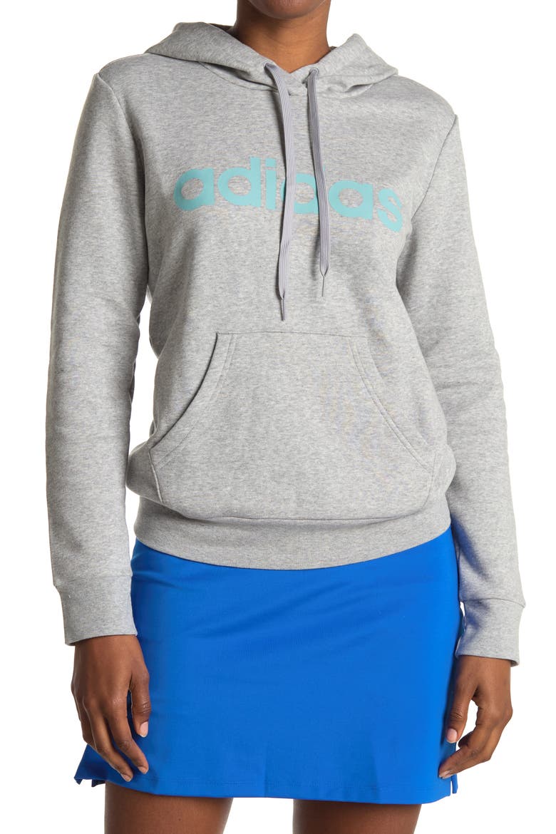 Adi Linear Fleece Hoodie, Main, color, MEDIUM GREY HEATHER