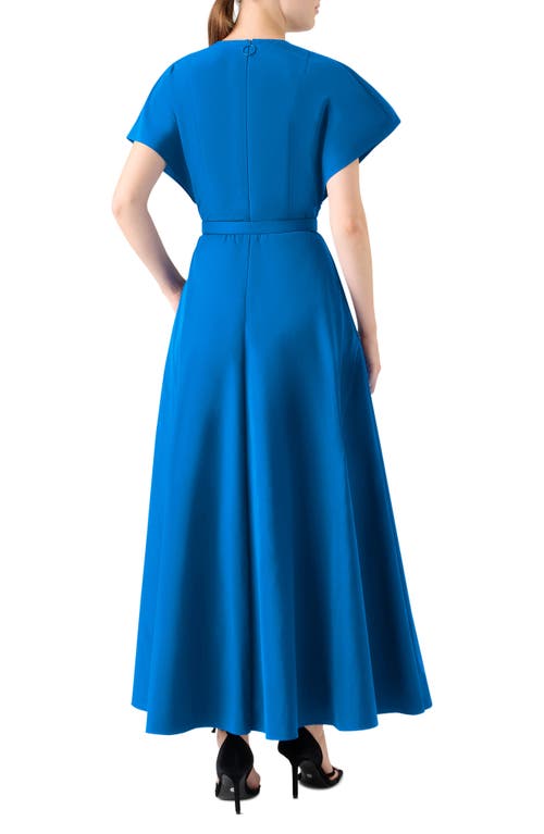 Akris Punto Short-sleeve Belted Techno Midi Dress In Blue