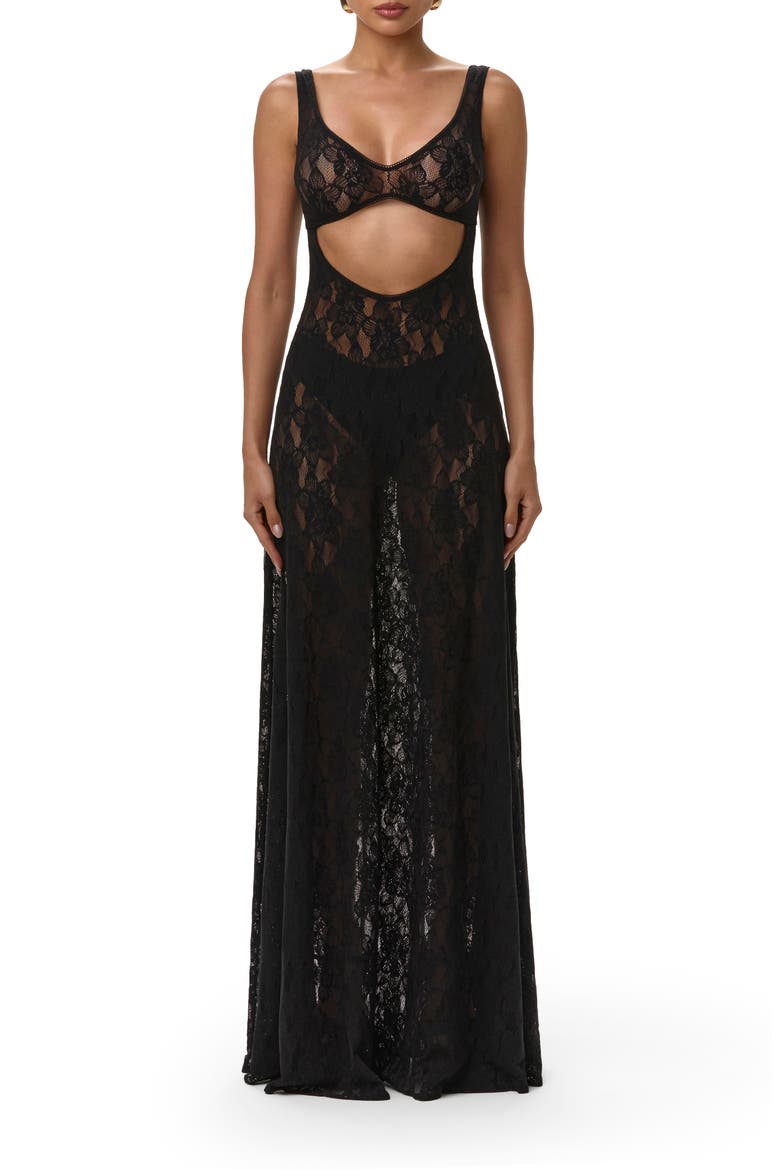 Lace Cutout Maxi Dress, Main, color, BLACK
