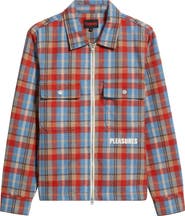 PLEASURES Folklore Plaid Brushed Wool Blend Zip-Up Work Jacket