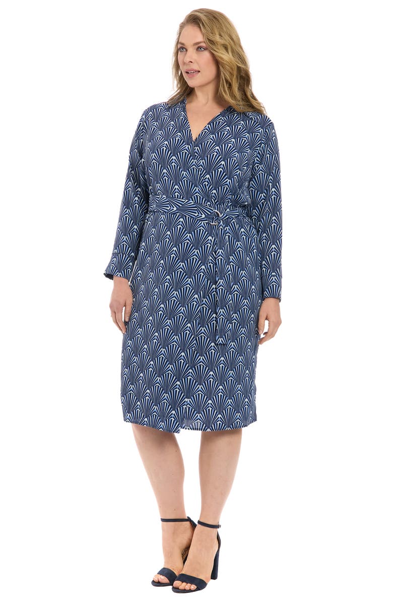 London Times Collar Faux Wrap Midi Dress, Alternate, color, Blue Multi