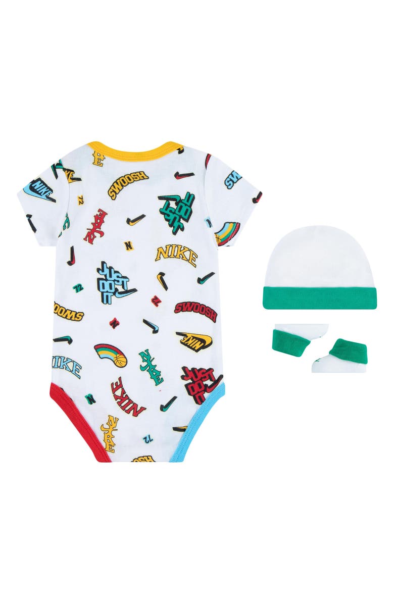 Nike Bodysuit, Hat & Booties Set, Alternate, color, 