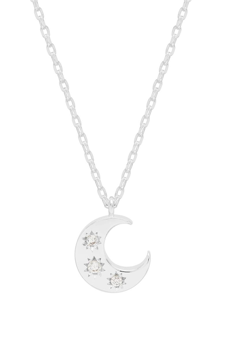 Estella Bartlett Cubic Zirconia Moon Pendant Necklace, Main, color, Silver
