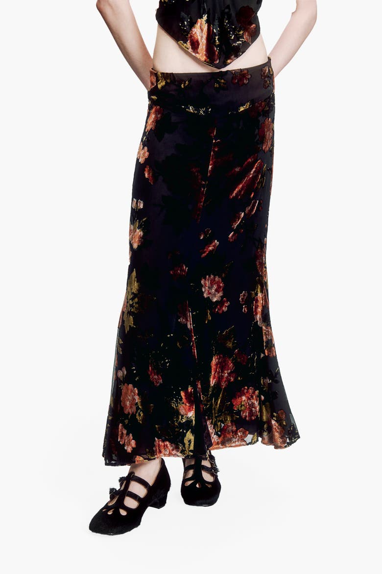 Folia Devore Trumpet Skirt, Alternate, color, RUSSET MULTI