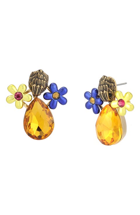 Eagle's Head Crystal Flower Stud Earrings