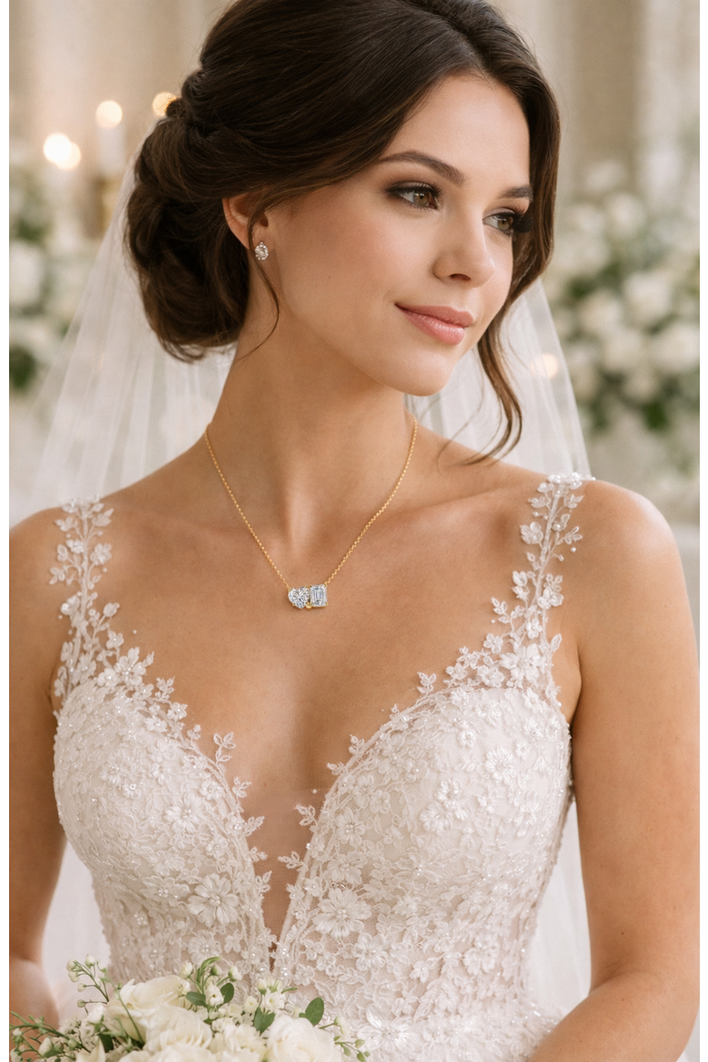 2 ct. t.w. Toi et Moi Moissanite Necklace (Heart & Emerald-Cut, Color D, FL Clarity) in Gold Vermeil, Alternate, color, Gold