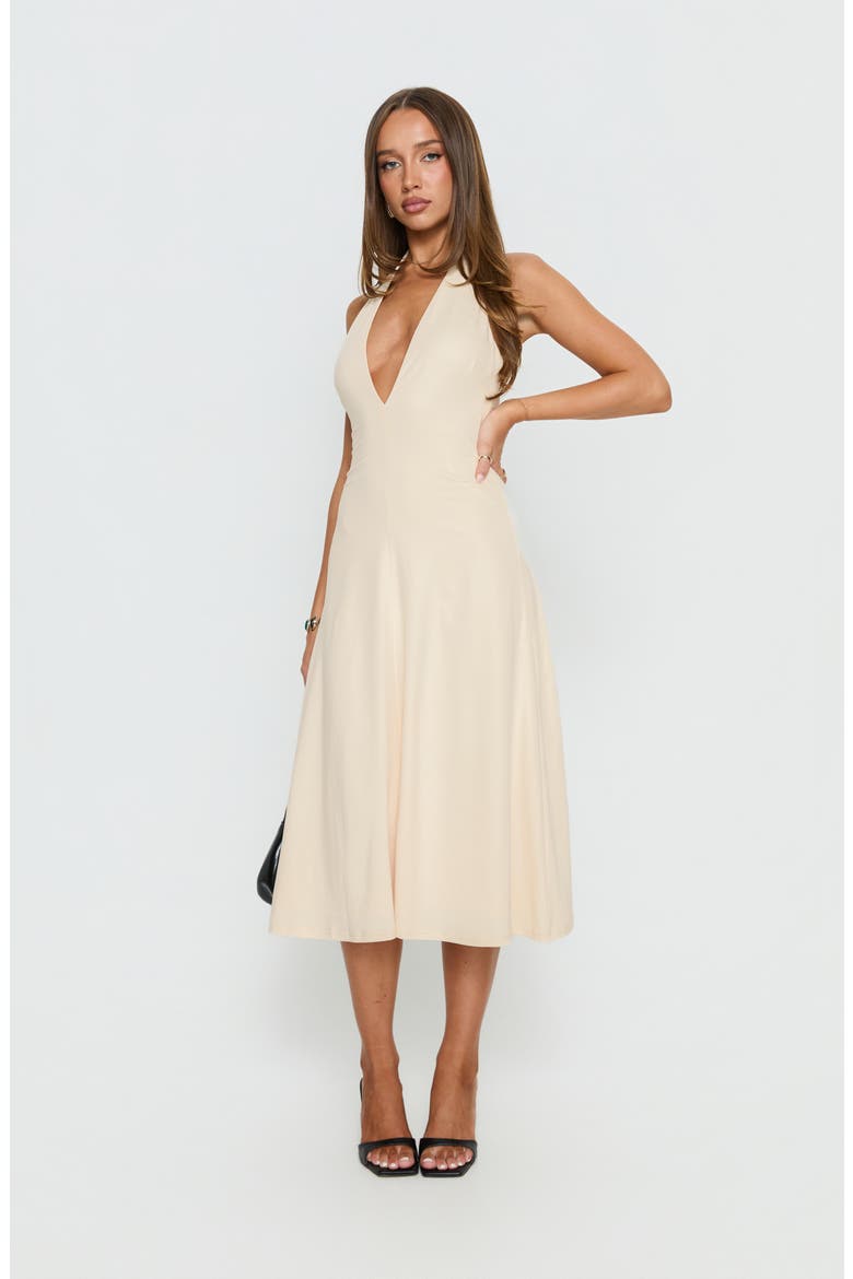 Morganne Plunge Halter Midi Dress, Alternate, color, BUTTER